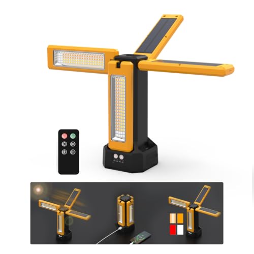 iodoo 13200mAh Rechargeable Solar Work Light, IPX4 Waterproof with Folding Stand Support and Portable Carrying Bag, 8000 Lumen Stepless Dimmable, 4 Lighting Modes, White/Warm/Warm White (No Tripod) - size: Orange(No Tripod)