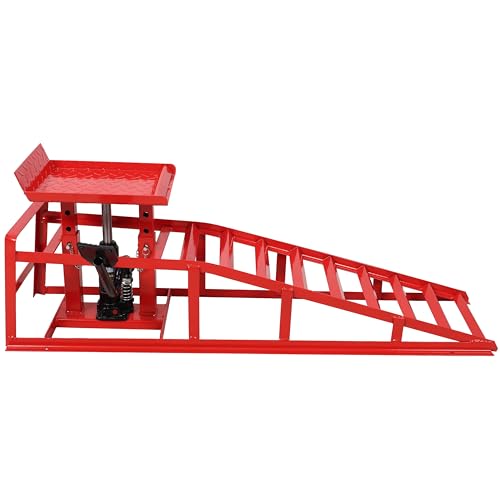 2 Pack Hydraulic Car Ramps with Pedal Auto Car Truck Service Ramps Lifts Low Profile Car Lift Service Ramps Truck Trailer Garage,Height Hydraulic Vehicle Ramps 5 T 10000 LBS (Red) - color: Red