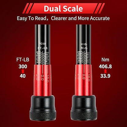 Hairich Torque Wrenches, 1/2 Torque Wrench, 40-300ft.lb/33.9-406.8Nm | Dual-direction, 72-tooth Drive Click Torque Wrench with Dual Range Scales, ±3% High Precision - size: 40-300 FT.LB
