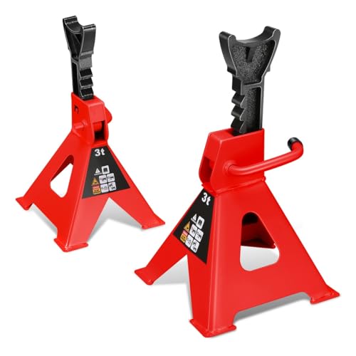 Auto Dynasty 2 pcs Jack Stands Garage Steel Lifting Car Stand Service Lift Floor Jack Stand, 3 Ton (6000 lbs), Lifting Range 10.6" to 15.5", for SUV, Car and Truck, Red - color: Red, size: 3 ton