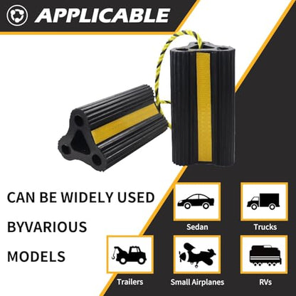 Wheel Chocks for RV Trailer Camper Trucks and Aircraft, Versatile Heavy Duty Rubber Wheel Chocks Block with 3 Reflective Strips, Tire Wheel Immobilizers & Chocks, [2pair/4pack with Rope]RV Accessories - size: 8.21"2pair4pack