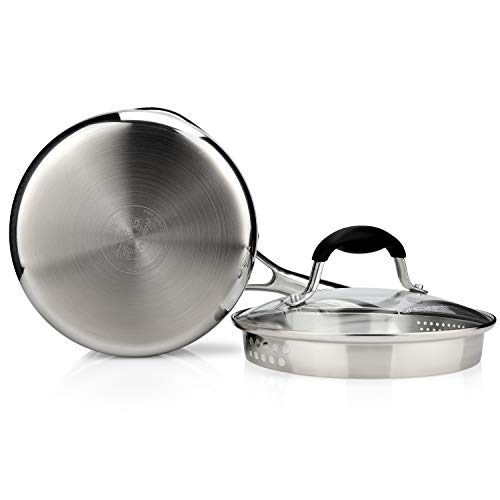 AVACRAFT Tri-Ply Stainless Steel Saucepan with Glass Strainer Lid, Two Side Spouts, Ergonomic Handle, Multipurpose Sauce Pan with Lid, Sauce Pot, Cooking Pot (Tri-Ply Full Body, 2.5 Quart) - size: 2.5 Quarts