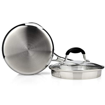 AVACRAFT Tri-Ply Stainless Steel Saucepan with Glass Strainer Lid, Two Side Spouts, Ergonomic Handle, Multipurpose Sauce Pan with Lid, Sauce Pot, Cooking Pot (Tri-Ply Full Body, 2.5 Quart) - size: 2.5 Quarts