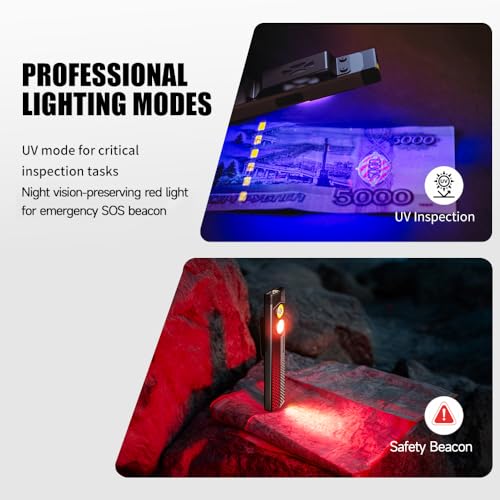 Sekrro K18pro Flat EDC Flashlight, 650LM Micro-Arc Oxidation Pocket Light, USB-C Rechargeable Handheld with UV & Red Light, Magnetic Work Light for Repair, Camping, Everyday Carry