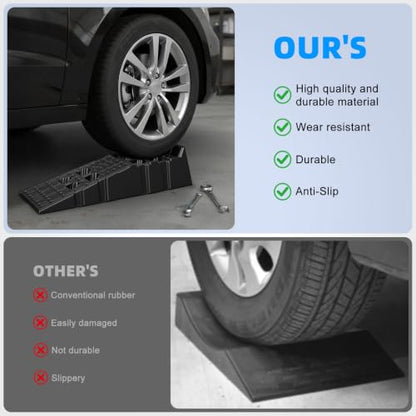 2PCS Car Ramps for Oil Changes and Lfit, 26000lbs Capacity Portable High Profile Car Ramps with A nti-Slip Grooves for Home Garage Maintenance,Vehicle R amps for Auto Repair Black Black