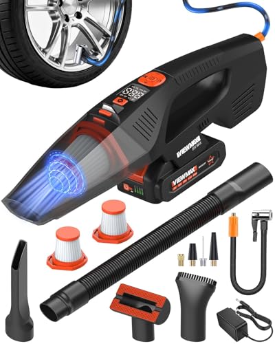 2-in-1 Cordless Car Vacuum and Tire Inflator, 18000Pa Suction | 20V Portable Car Vac Cleaner & 150 PSI Air Pump, Handheld Vacuum with Air Compressor, for Tires Pump and Car Cleaning - color: Black