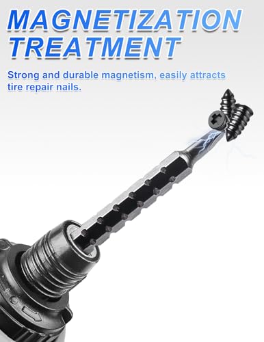 Tire Puncture Repair Kit with 60-Piece Nails, 13-in-1 Ratchet Screwdriver, Pliers and Storage Bag, Emergency Tire Repair Rubber Nail Kit for Cars, Trucks, Motorcycles