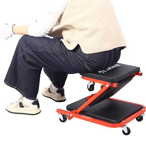 Mechanic Creeper Foldable Z Creeper, 36 Inch 2 in 1 Z Creeper Seat 300 lbs Capacity Garage Chair Adjustable Rolling Folding Car Creeper with 6 pcs Wheels for Garage, Shop, Auto Repair - color: C
