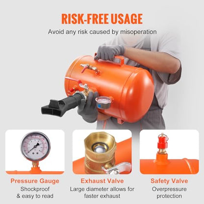 VEVOR Tire Bead Seater, 5 Gal/19L Air Tire Bead Blaster with Pressure Gauge & Handle, 145 PSI Seating Tool Inflator Tank, 85-116 PSI Operating Pressure for Car Truck ATV - size: 5 Gal/19L