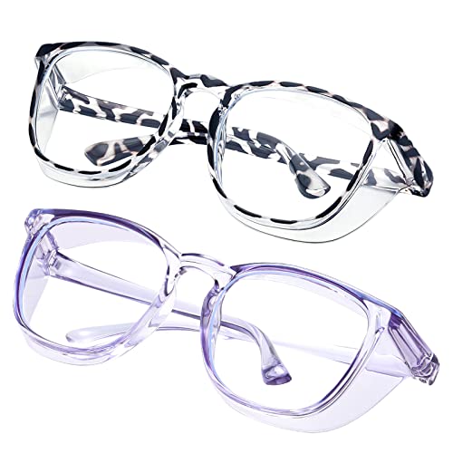 Safety glasses Goggles Nurses Protective Eyewear - Anti Fog Square Frame Stylish Clear Glasses for Women Men - color: B18-douhua Blue Purple