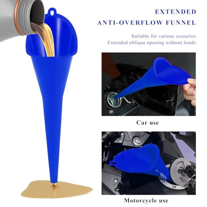 2PCS Oil Funnel, Flexible Multi-Function Automotive Oil Funnel, Spill-Proof Plastic Long Neck Engine Funnels Set for Gas Lubricants Water Diesel Fuel Kerosene, Car Accessories (Blue) - color: Blue, 2 PCS