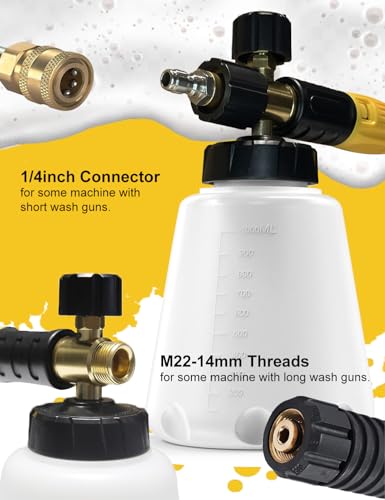 Foam Cannon with Pressure Washer Tips and Nozzle Holder, 4000PSI Car Soap Dispenser for Pressure Washer with M22 and 1/4" Quick Connector,1L Bottle - size: Foam Canon with 5 Nozzles
