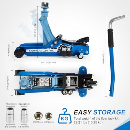 Floor Jack Kit 2.5 Ton (5,500 lbs) | Car Jack - Hydraulic Low Profile Trolley Jack - Tire Tool for SUV and Auto with Lug Wrench Blue - color: Blue