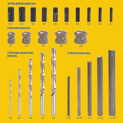 Broken Bolt Extractor, 25-Piece Drill Bit Extractor Set,Easy Out Drill Bit Guides,Drill Extractor Kit for Removing Stripped,Damaged,Rusted, Rounded-Off Bolts, Automotive Nuts & Screws