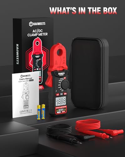 KAIWEETS Digital Clamp Meter with Round Jaw, Automotive Multimeter, NCV, 2000 Counts, Amp Voltmeter, Accuratly Measure AC/DC Current & Volatge, Resistance, Diode, Capacitance, Continuity, Frequency - color: Red