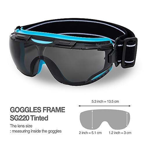 DEX FIT Safety Goggles SG220, Wide-Vision Lab & Chemical Splash Eye Protection, Anti-Fog & Scratch Resistant, Soft Seal, Z87.1 Approved; Black/Blue, Smoke Tinted Lens, 30mm Strap, 1 PC - color: Black/Blue - Smoke - 30mm