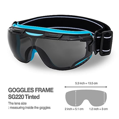 DEX FIT Safety Goggles SG220, Wide-Vision Lab & Chemical Splash Eye Protection, Anti-Fog & Scratch Resistant, Soft Seal, Z87.1 Approved; Black/Blue, Smoke Tinted Lens, 30mm Strap, 1 PC - color: Black/Blue - Smoke - 30mm
