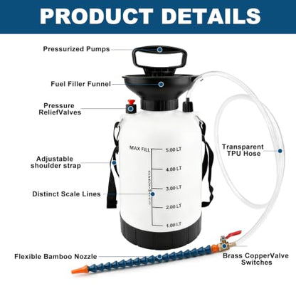 5L Transmission Fluid Pump, Gear Oil Pump, Oil Transfer Pump for ATF | Differential & Transfer Case Fluid Changes, Manual Fluid Transfer Pump with 59" TPU Hose, Brass Ball Valve & Sealing Tape - size: Fluid Pump - 5L