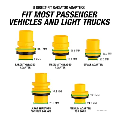 OEMTOOLS No-Spill Coolant Funnel Kit, 16 Piece Fluid and Oil Funnel Set | Access To Hard-To-Reach Radiators, Includes 45° Angled, 5" Extension, Coolant Tester, Spill Free Funnel Kit Cooling System - style: 16 Piece with Coolant Tester