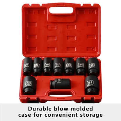 10 PCS 1/2" Drive Impact Lug Nut Socket,Standard Metric Size(21to 44mm),Standard Deep Socket Set CR-MO Material Adapter Setwith Durable Case for lmpact Driver Conversions(Upgraded) - size: 1/2" Metric 10PC Set
