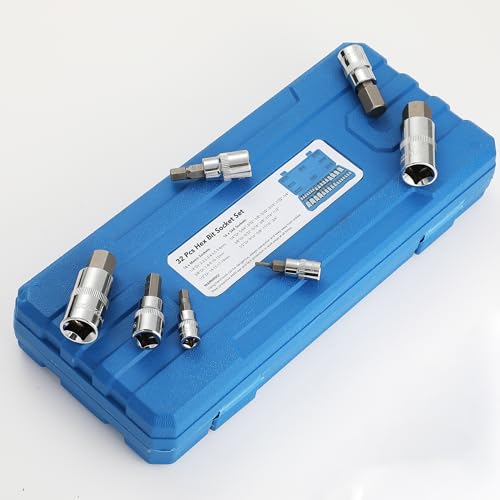 Bates Hex Bit Socket Set - 32 Piece, 1/4", 3/8", & 1/2" Drive, Allen & Metric Socket Set With Case