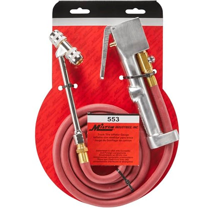 Milton 553 Heavy-Duty Truck Tire Inflator with Pressure Gauge, 5' Hose Dual Lock-on Air Chuck, Made in USA (OSHA Compliant) 10-160 PSI