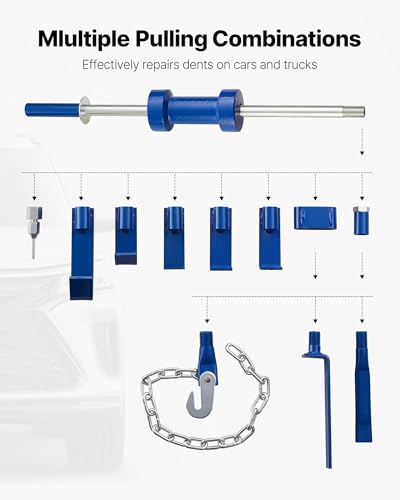 VEVOR Dent Puller Kit, 13 lbs 14-in-1 Slide Hammer Dent Removal Kit, Heavy-Duty Auto Body Truck Repair Automotive Damage Remover Tool Repair Frame with Carrying Case, Extension Rod, Non-Slip Handle - size: 13 lbs 14-in-1