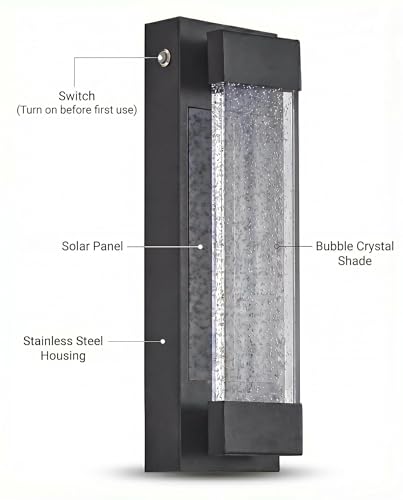 Solar Outdoor Wall Light, Dusk to Dawn LED Exterior Sconce with Bubble Acrylic Shade, Waterproof Modern Wall Lantern for Porch, Patio, Garage, Entryway