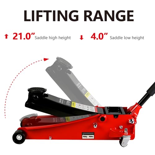 Floor Jack 3.5 Ton, Low Profile Floor Jack, Heavy Duty Steel Racing Jacks with Single Piston Quick Lift Pump, Hydraulic Car Jacks Lifting Range 3.3"-15.2" (3.5 Ton) - size: 3.5 Ton