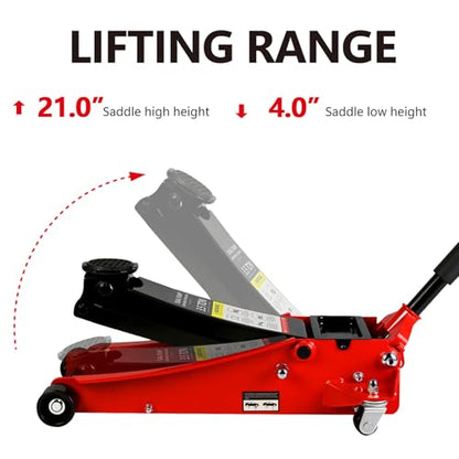 Floor Jack 3.5 Ton, Low Profile Floor Jack, Heavy Duty Steel Racing Jacks with Single Piston Quick Lift Pump, Hydraulic Car Jacks Lifting Range 3.3"-15.2" (3.5 Ton) - size: 3.5 Ton