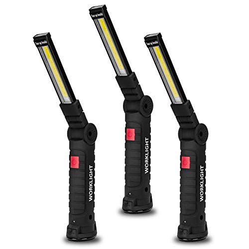 Lmaytech Gifts for Men 3Pack LED Flashlight, Rechargeable Work Lights with Magnetic Base Hook 360°Rotate and 5 Modes Bright LED Flashlight Inspection Light for Car Repair, Grill and Outdoor Use - color: Black, size: 3 Pack