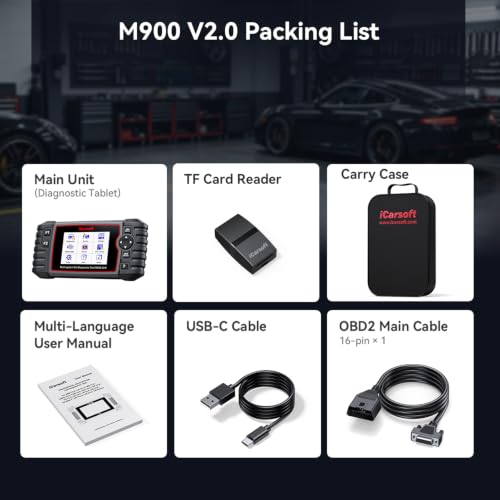 iCarsoft M900 V2.0 Full Systems Diagnostic Scan Tool for Mercedes Benz/Sprinter/Smart/Maybach from 1996–Present OBD2 Scanner Code Reader 9 Resets Battery Test CAN-FD AUTOVIN Lifetime Free Update - style: Wider Systems In-depth Scan