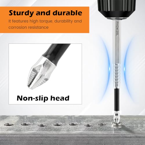 PH2 Magnetic Screwdriver Bit Set, 18 Pack Impact Rated Alloy Steel Non Slip Bits, 1/4 Inch Hex Shank, Strong Magnet Tip, 9 Lengths 25-150 mm (2 Each)
