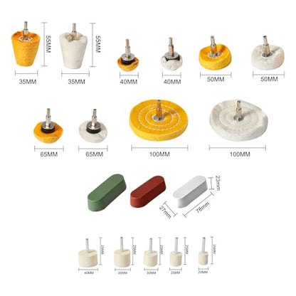 Polishing Wheel for Drill Kits, 10pcs Buffing Wheels, 5pcs Felt Wheels and 3pcs Compound, Different Size and Density Polisher Wheels for Metal, Jewelry, Car, Aluminum, DIY Buffing & Finishing - size: 18PCS