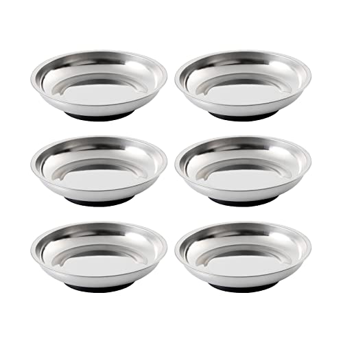 6 Pieces 4.2” Round Magnetic Bowl Trays Set Stainless Steel Magnet Tool Tray Parts Holder for Screws, Sockets, Bolts, Pins, Mechanic's and Automotive - size: 6 Pieces 4.2" Bowl