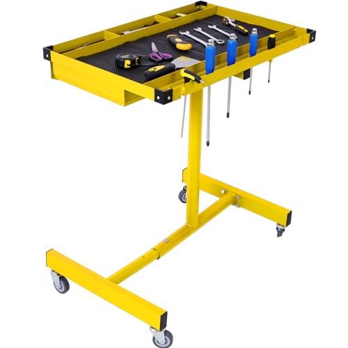 Rolling Tool Table, Heavy Duty Mobile Tool Tray Adjustable Work Table with Drawers, Rubber Corners＆Wheels, Adjustable Tear Down Work Table for Garages, Repair Shops and DIY (Yellow) - size: Yellow