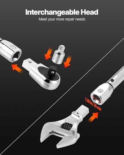 VEVOR Adjustable Torque Wrench 1/2 Inch Drive, 20-160Ft.lb/27.1-216.8Nm, 38MM Open End, 3/8 Inch Drive Torque Wrench with Interchangeable Jaw & Ratchet Head for HVAC, Car, Moto, Narrow Pipeline - size: 20-160FT.LB, style: 1/2-Inch