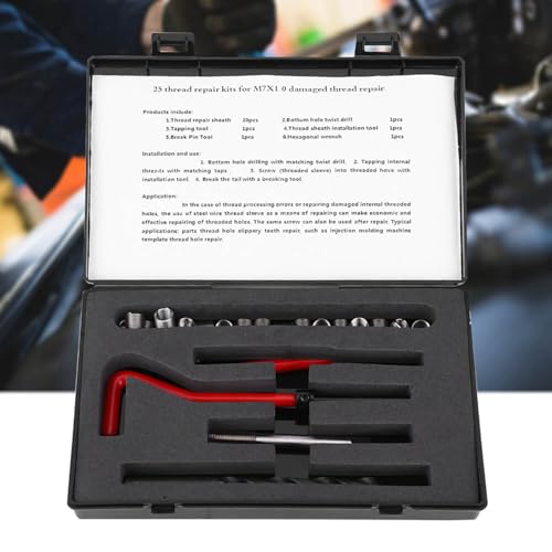 25PCS Thread Repair Kit, M7x1 Thread Inserts in Stainless Steel with Twisted Drill Wrench, Rethreading Tools for Converting Between Metric and Imperial Threaded Holes