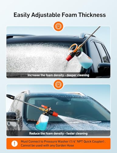 AstroAI Foam Cannon, Heavy Duty Car Foam Sprayer Attachments, Wide Neck Adjustable Snow Foam Lance and Thick Foam for Pressure Washer Car Wash, 1/4" Quick Connector, 1L Bottle & 5 Nozzle Tips - style: 1 L Bottle, With 5 Nozzles