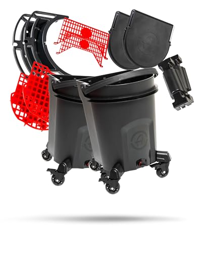 Adam's Double Complete Premium Detailing Bucket - Car Wash Bucket with Grit Guard, Seat Pad, Organization Rack, Drain Plug, 2 Locking Wheels | Innovative Detail 5 Gallon Bucket Kit System - size: Double Bucket