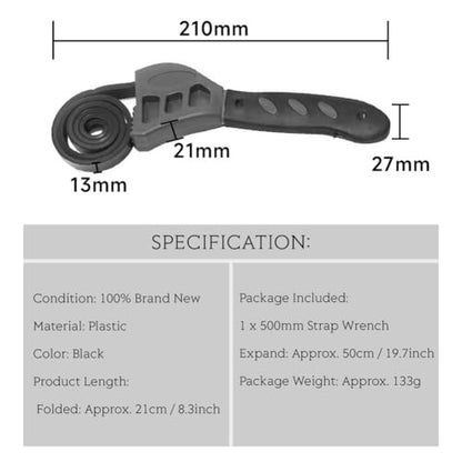 Strap Wrench, Oil Filter Wrench 50cm Length,Use as Jar Opener, Rubber Strap Wrenches Used by Mechanics, Plumbers