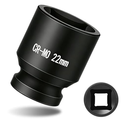 1/2" Drive 22mm Impact Socket Metric Standard Impact Socket Blackening Finish 4 Point Square Socket made with Chrome Molybdenum Alloy Steel for Auto Repair Mechanical Maintenance Removal of Axle Nut - size: 22mm - 4pt, style: 1/2" Drive Standard Socket