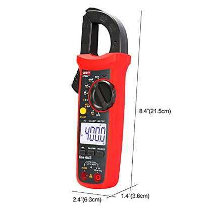 UNI-T Digital Clamp Meter UT202+, AC Current TRMS HVAC Volt Amp Ohm Meter Clamp On Multimeter Auto Ranging 4000Counts Temperature AC DC Voltage Frequency Resistance Capacitance Continuity Diode Tester - size: UT202+