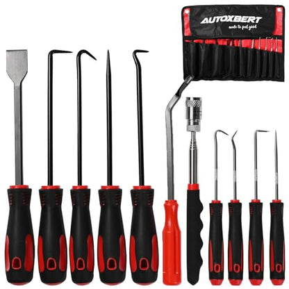 AUTOXBERT 11Pcs Carbon Steel Precision Hook and Pick Set Mechanic with Scraper and Telescoping Magnetic Remover Pry Automotive Electronics Maintenance Hoses Gasket Scraper Pick Up Tools