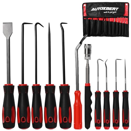 AUTOXBERT 11Pcs Carbon Steel Precision Hook and Pick Set Mechanic with Scraper and Telescoping Magnetic Remover Pry Automotive Electronics Maintenance Hoses Gasket Scraper Pick Up Tools