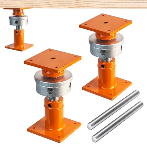 Heavy-Duty Screw Jack Post, 6.5" to 9" Adjustable Steel Shore House Jacks, 4" x 4" Basement Floor Jacks for Leveling, House Lifting & Structural Support - color: Orange, size: 6.5" - 9" (2 Pack)
