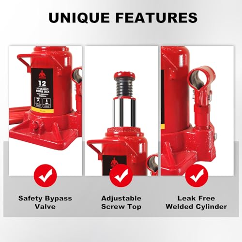 Jack Boss Bottle Jack 12 Ton (24,000 LBs) Hydraulic Car Jack, Fit for Auto Truck Repair and House Lift, AS91207-JB - size: 12T