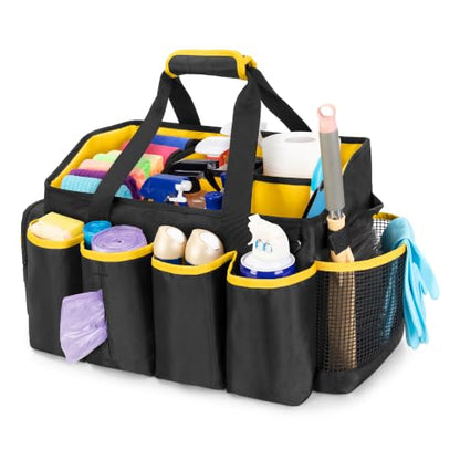 PGmoon Extra-Large Cleaning Caddy Organizer with Handle, Cleaning Supplies Tote Bag Built-in Support Boards, Cleaning Tool Storage for Car, Home, Housekeeping Work, Kitchen Cleaning Supplies