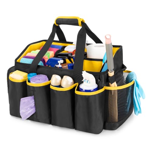 PGmoon Extra-Large Cleaning Caddy Organizer with Handle, Cleaning Supplies Tote Bag Built-in Support Boards, Cleaning Tool Storage for Car, Home, Housekeeping Work, Kitchen Cleaning Supplies