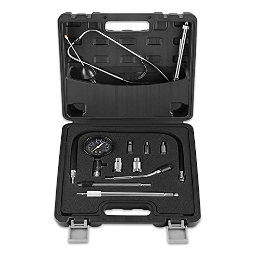 Lichamp 11pcs Compression Tester Adapter Kit, Automotive Engine Cylinder Leak Down Compression Test Motor Pressure Gauge, Include Engine Cylinder Stethoscope